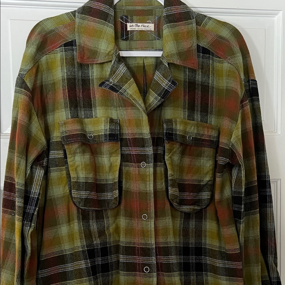 We The Free Plaid Button Down Shirt - Green, Brown, Black